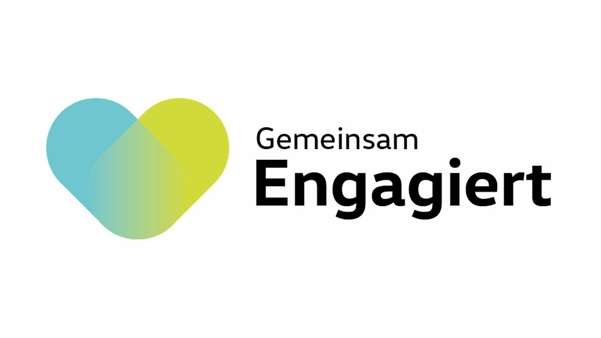 Logo with a stylized heart in blue and green and the text “Gemeinsam Engagiert” (Engaged Together).