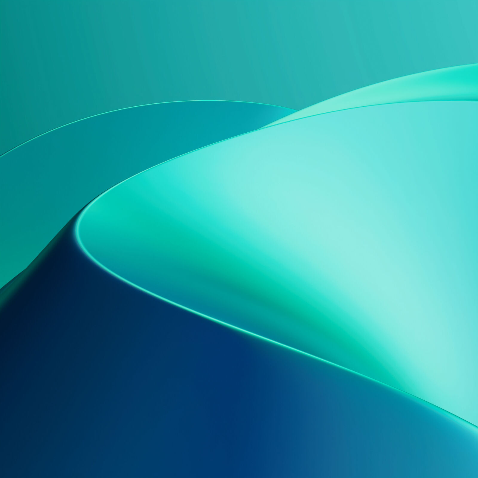 Abstract representation with curved, flowing shapes in shades of blue and green. The smooth transitions and light reflections create a futuristic and organic aesthetic.