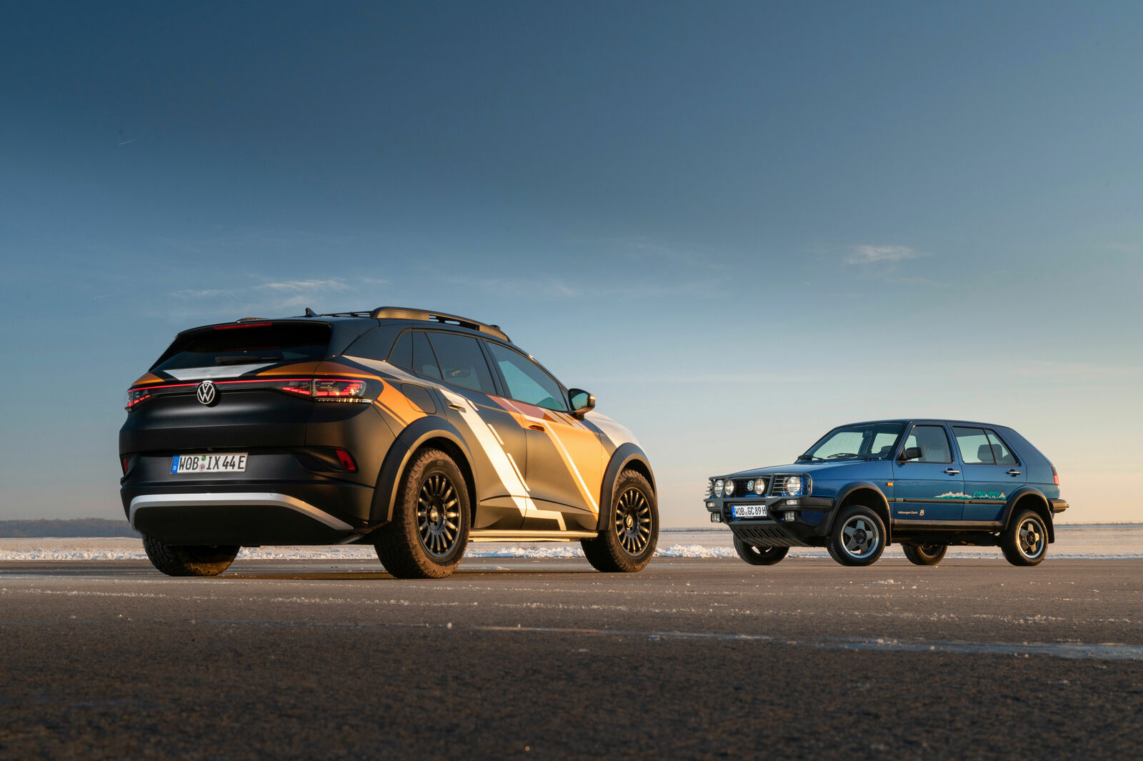 Volkswagen ID. XTREME off-road concept car and Golf II Country